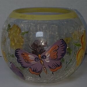 Elegant Butterfly Floral Crystal Crackle Glass Art Vintage Tealight Globe